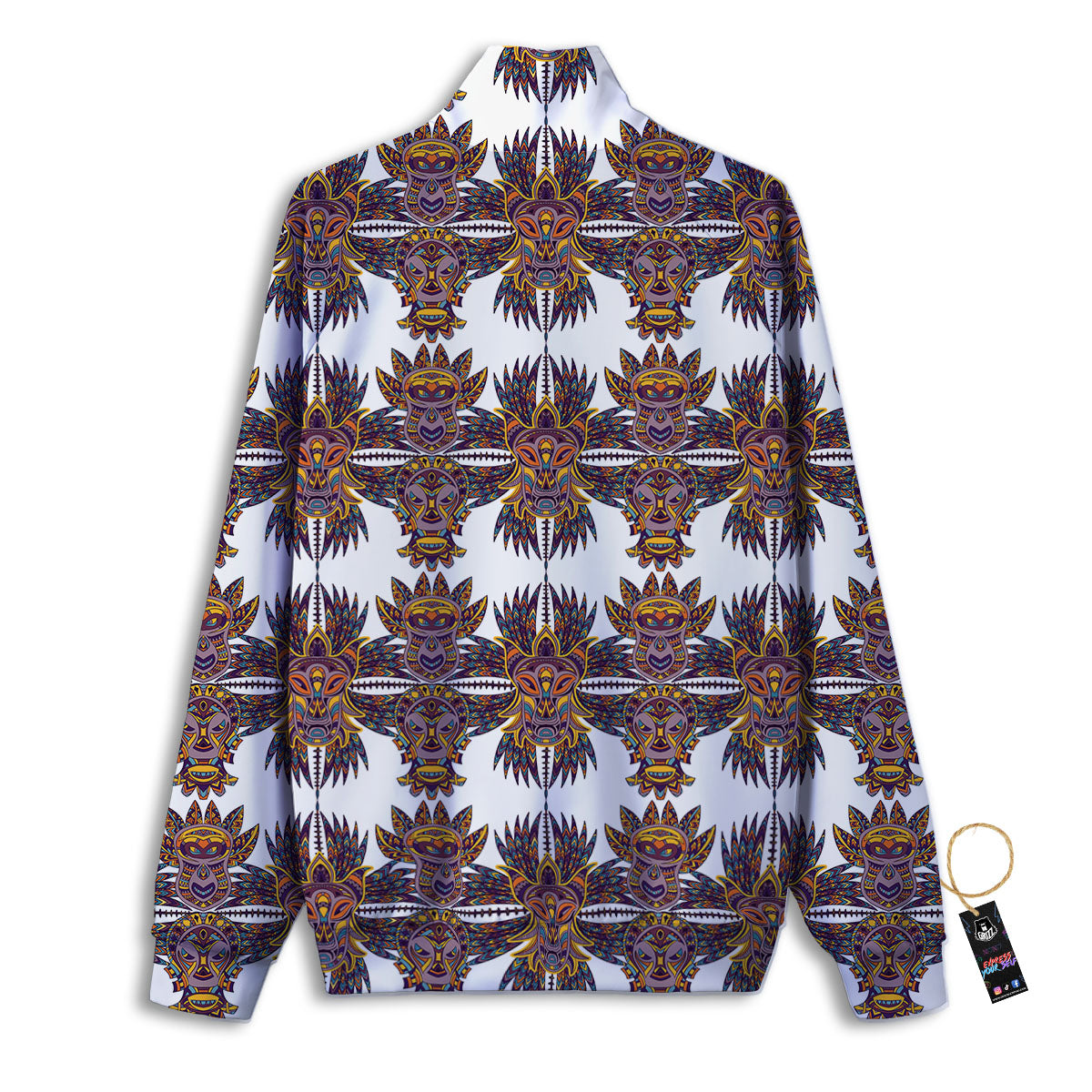 Tiki Mask Ornament Print Pattern Track Jacket-grizzshop