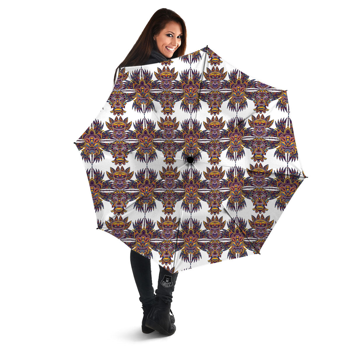 Tiki Mask Ornament Print Pattern Umbrella-grizzshop
