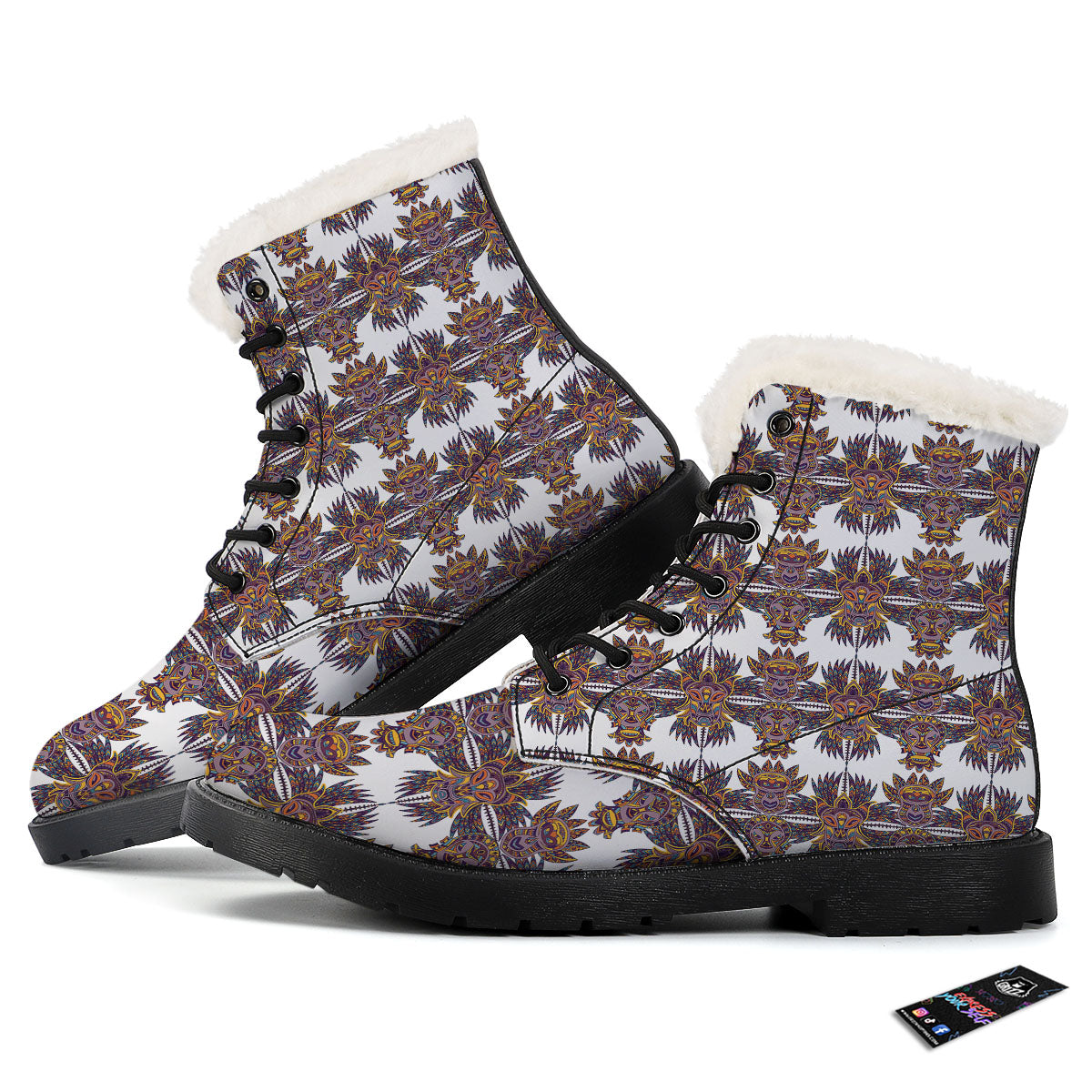 Tiki Mask Ornament Print Pattern Winter Boots-grizzshop