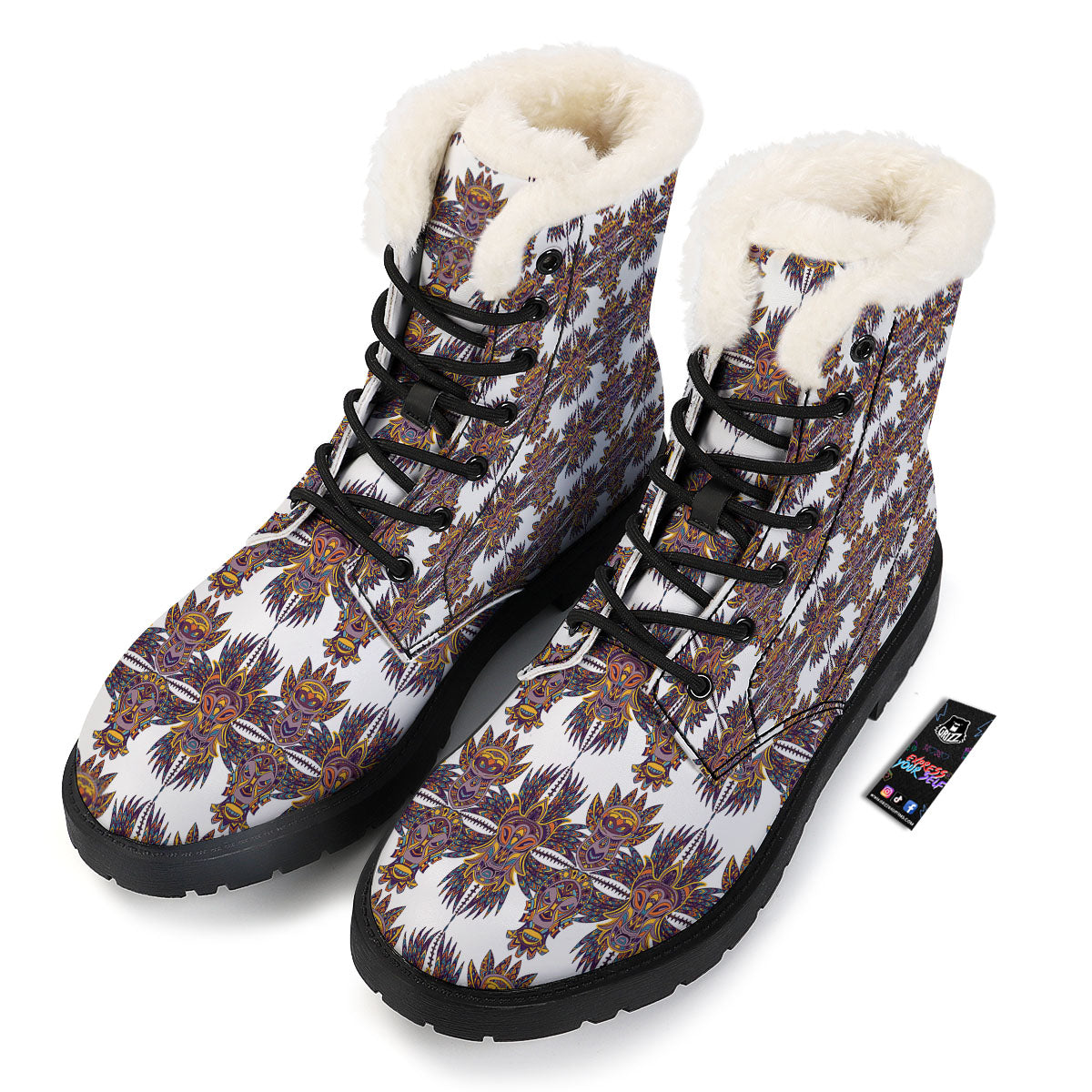Tiki Mask Ornament Print Pattern Winter Boots-grizzshop