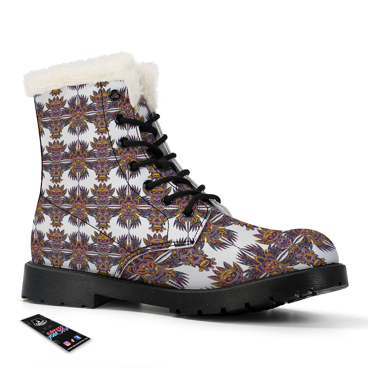Tiki Mask Ornament Print Pattern Winter Boots-grizzshop