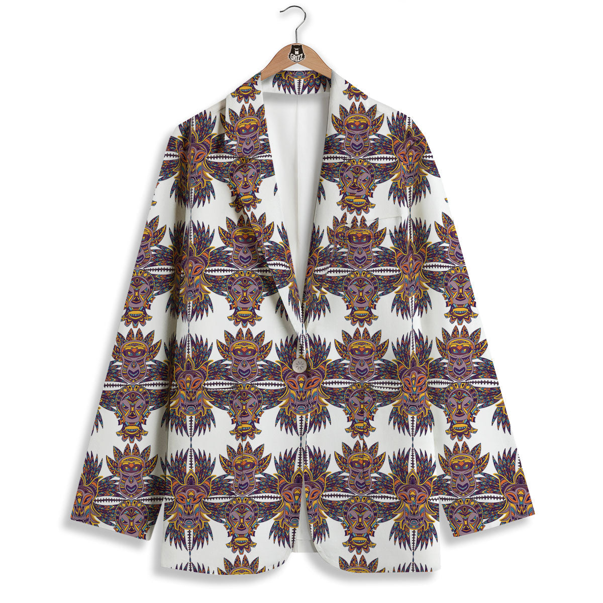 Tiki Mask Ornament Print Pattern Women's Blazer-grizzshop