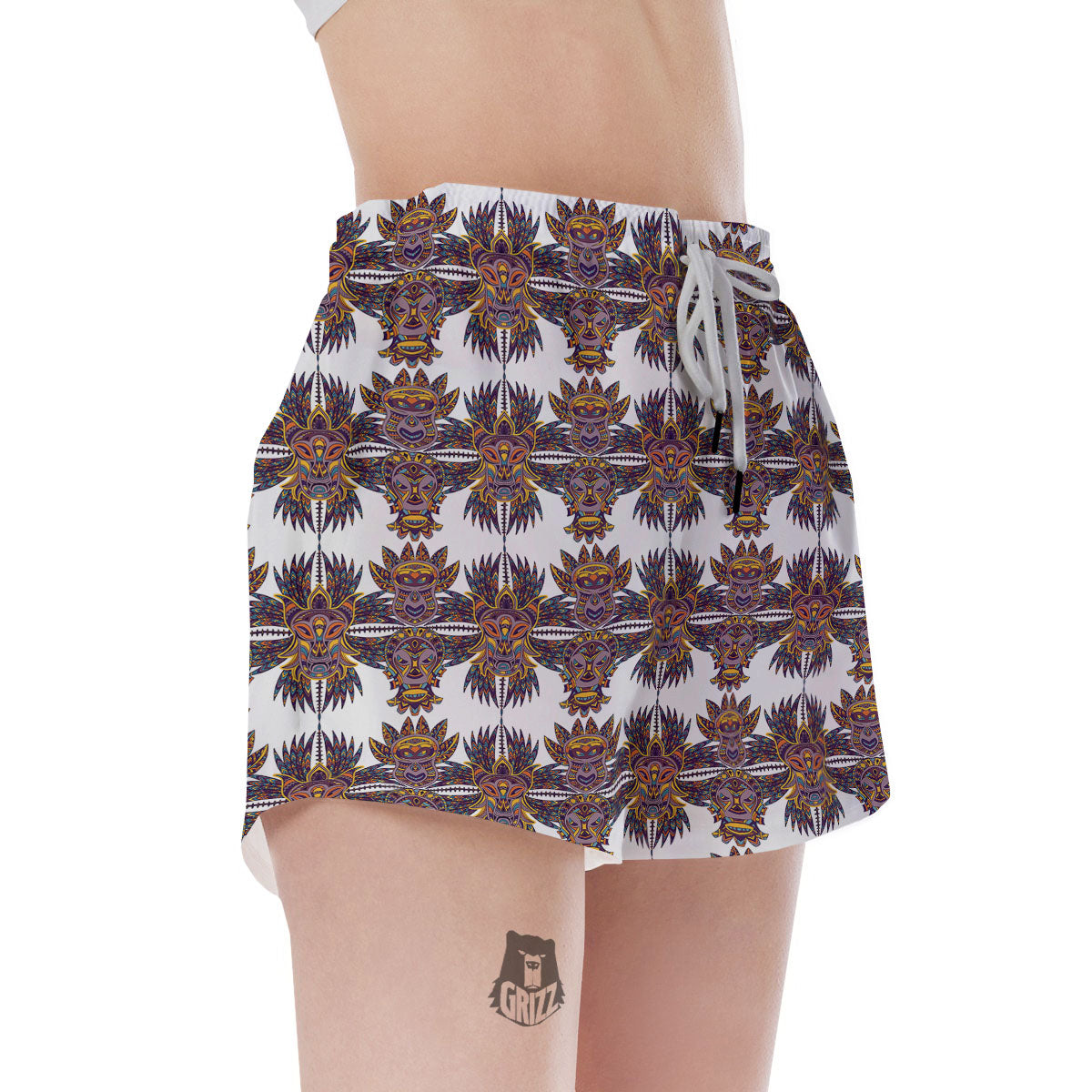 Tiki Mask Ornament Print Pattern Women's Shorts-grizzshop