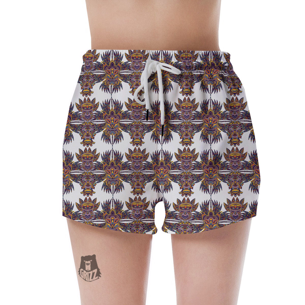 Tiki Mask Ornament Print Pattern Women's Shorts-grizzshop