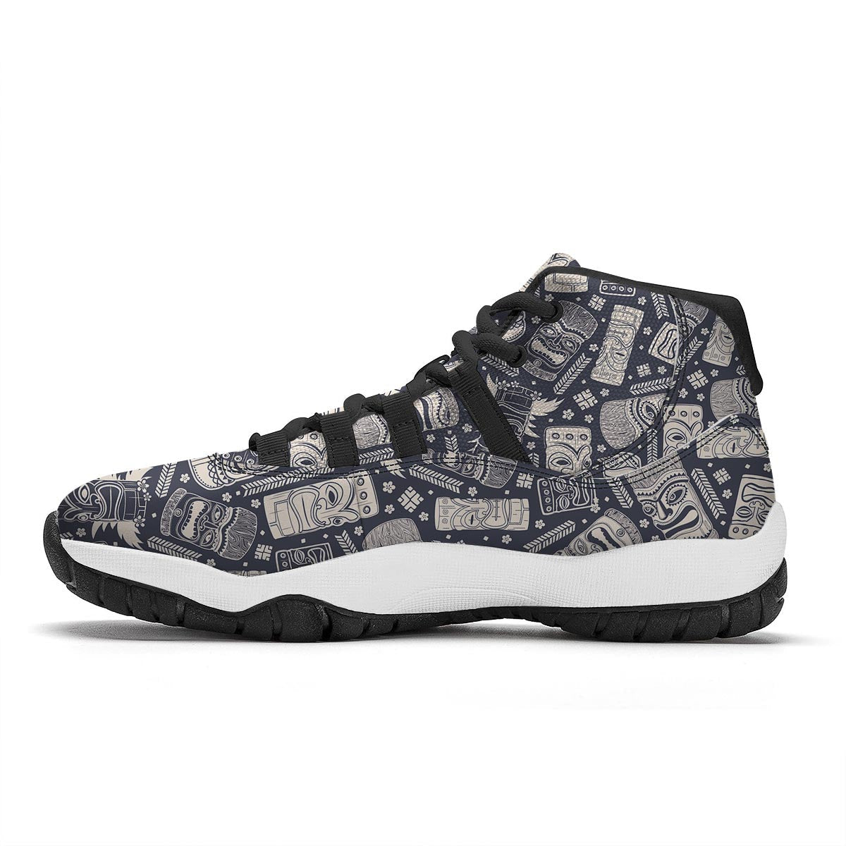Tiki Pattern Print Black Bball Shoes-grizzshop