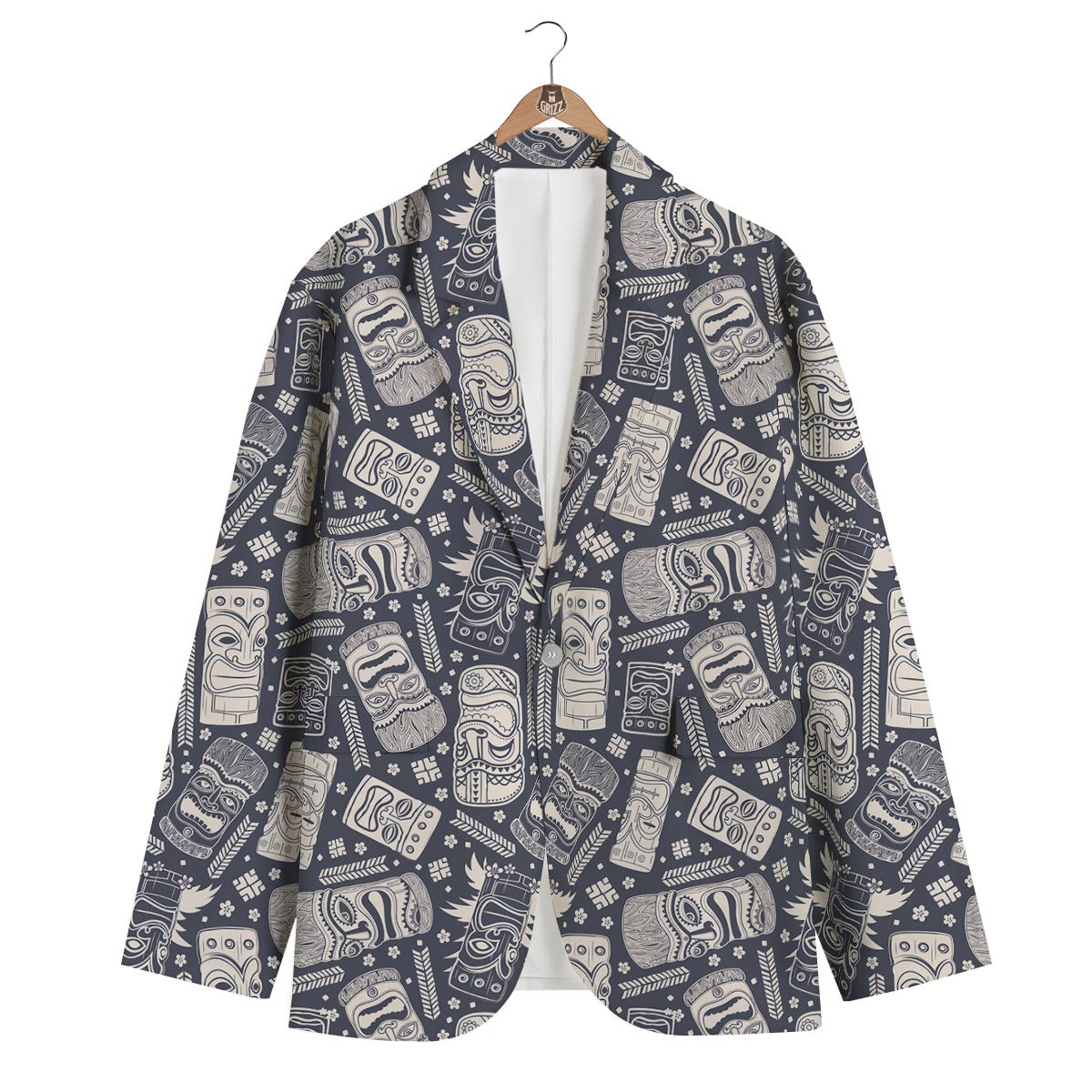 Tiki Pattern Print Men's Blazer-grizzshop
