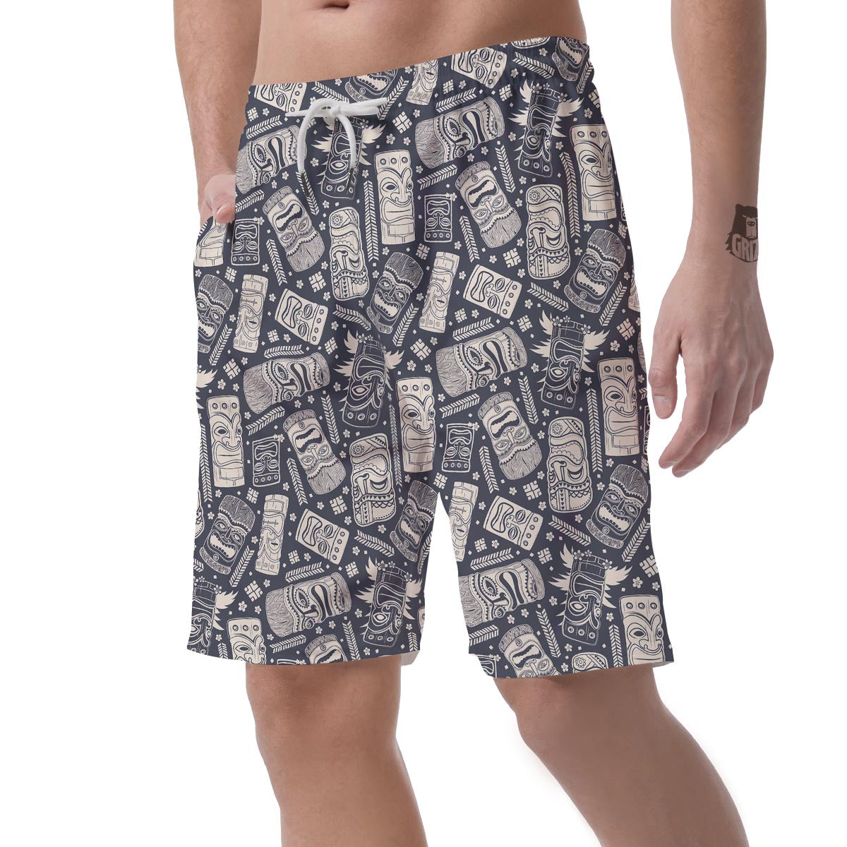 Tiki Pattern Print Men's Shorts-grizzshop