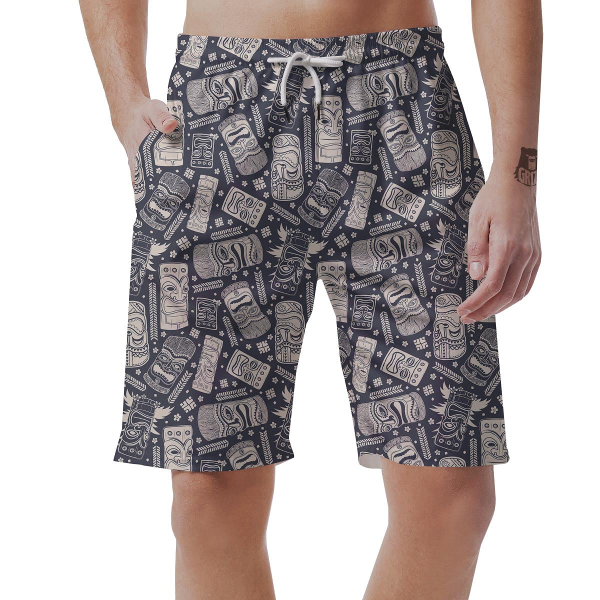 Tiki Pattern Print Men's Shorts-grizzshop