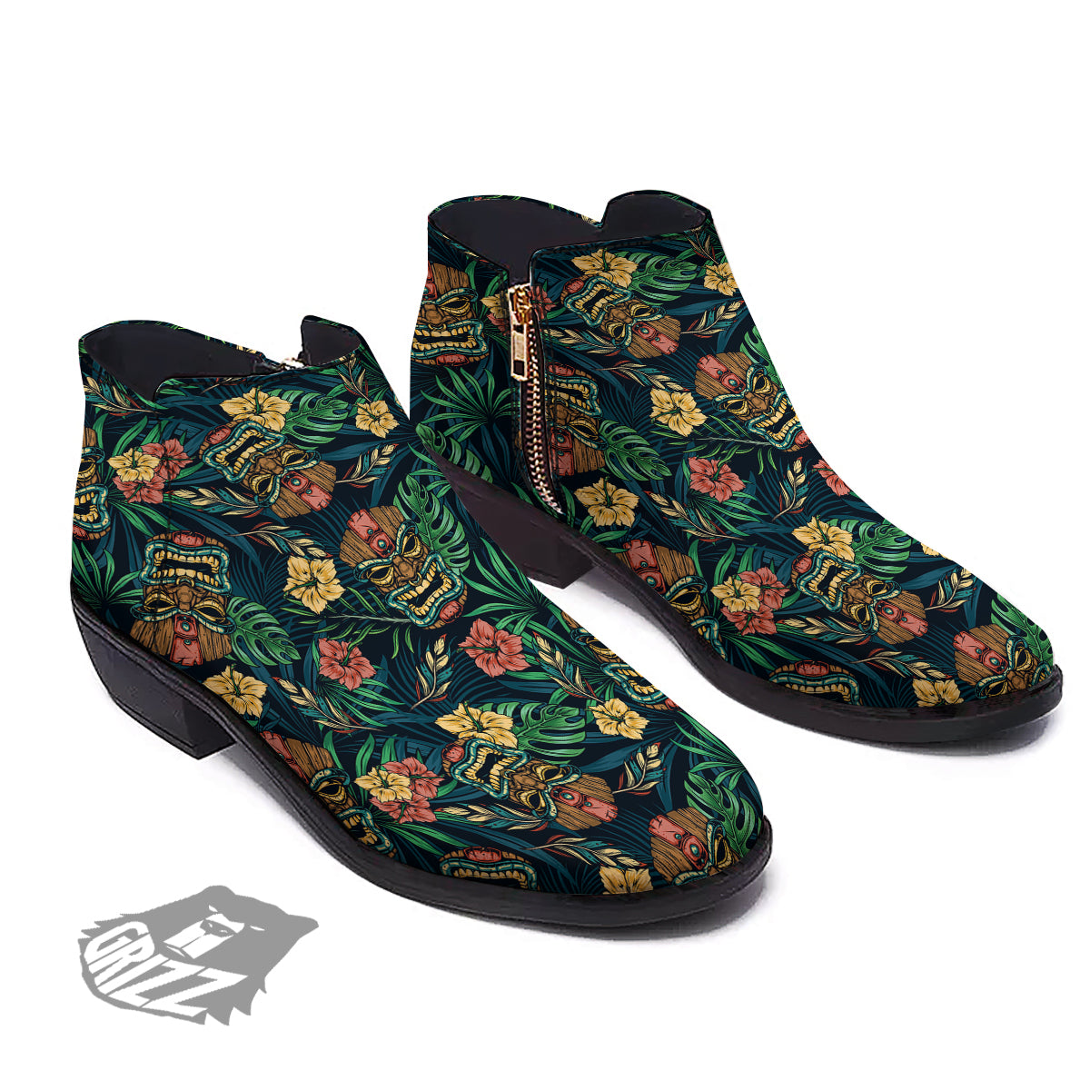 Tiki Tropical Print Pattern Ankle Boots-grizzshop