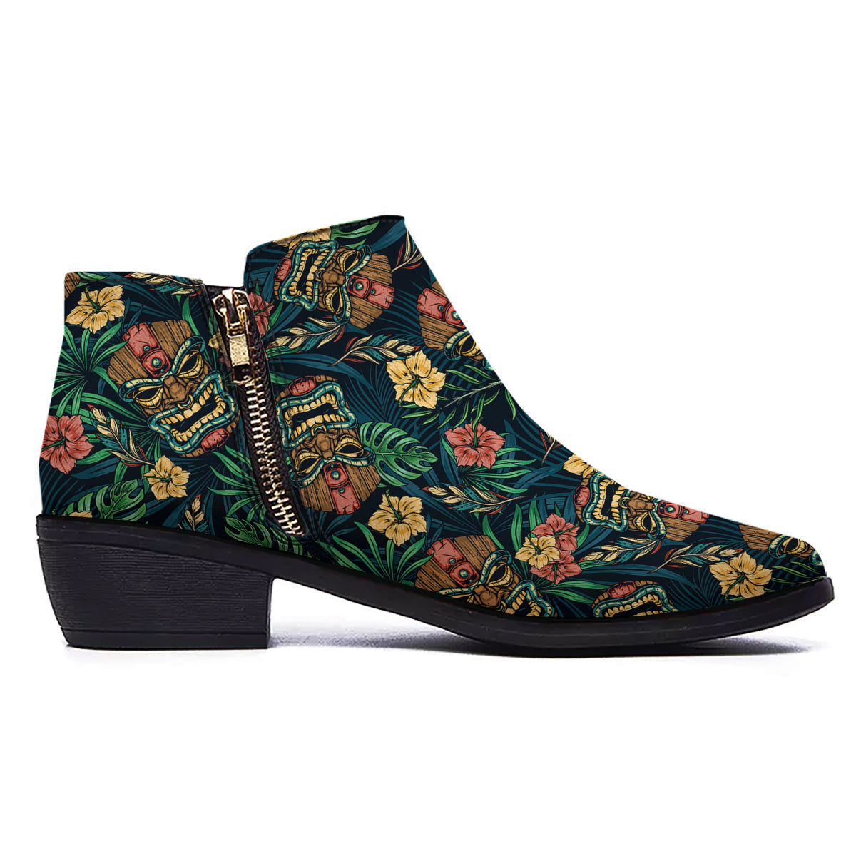 Tiki Tropical Print Pattern Ankle Boots-grizzshop