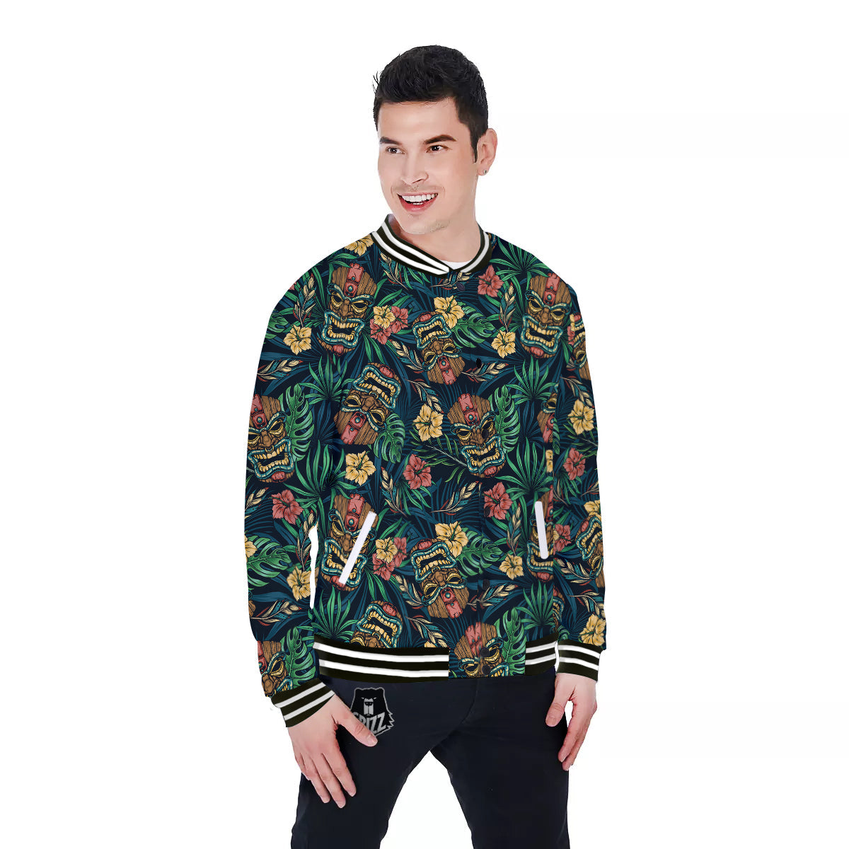 Tiki Tropical Print Pattern Baseball Jacket-grizzshop
