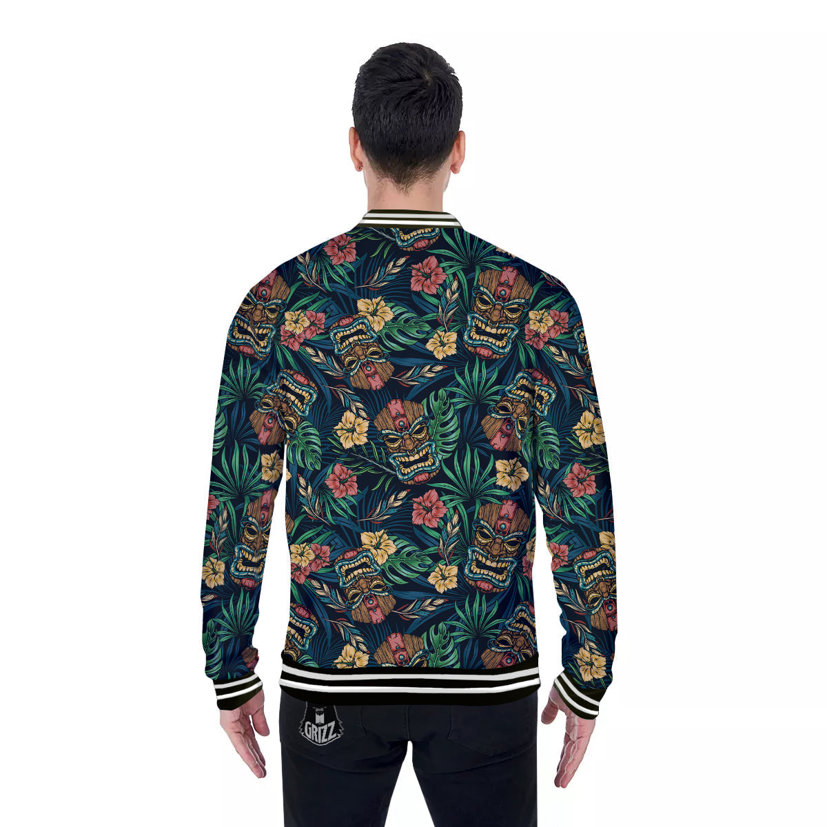 Tiki Tropical Print Pattern Baseball Jacket-grizzshop