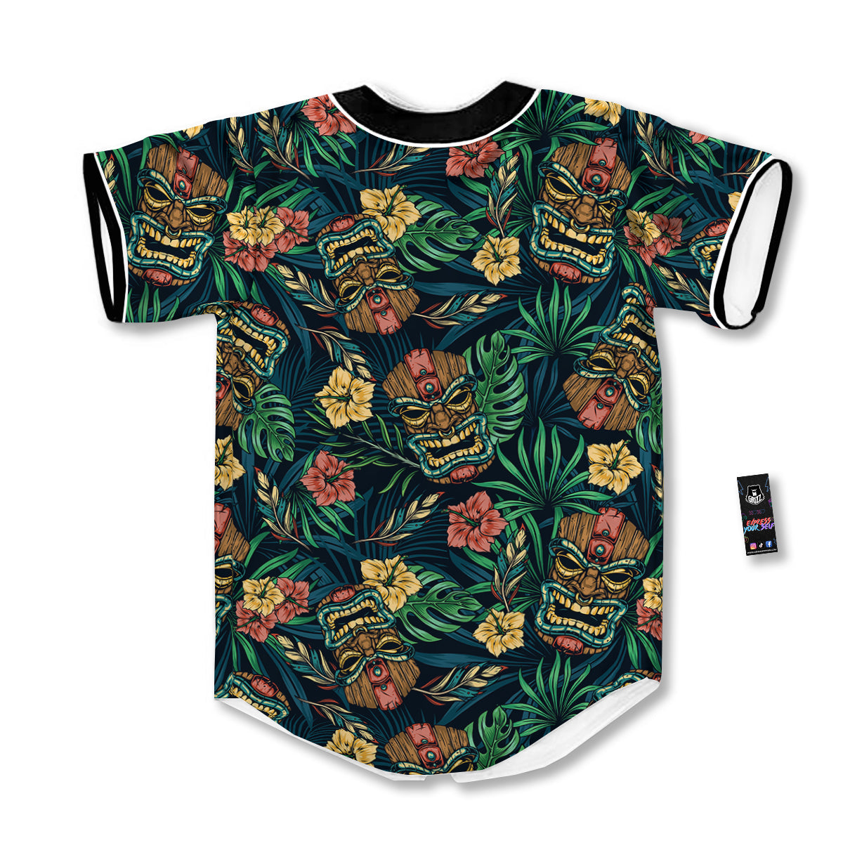 Tiki Tropical Print Pattern Baseball Jersey-grizzshop