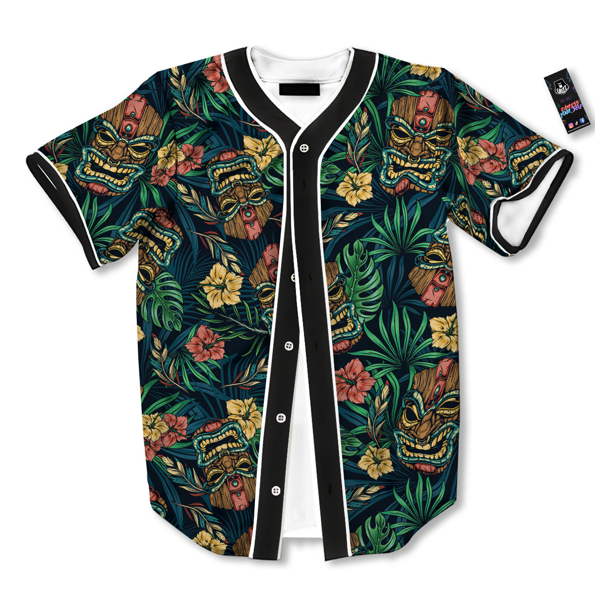Tiki Tropical Print Pattern Baseball Jersey-grizzshop