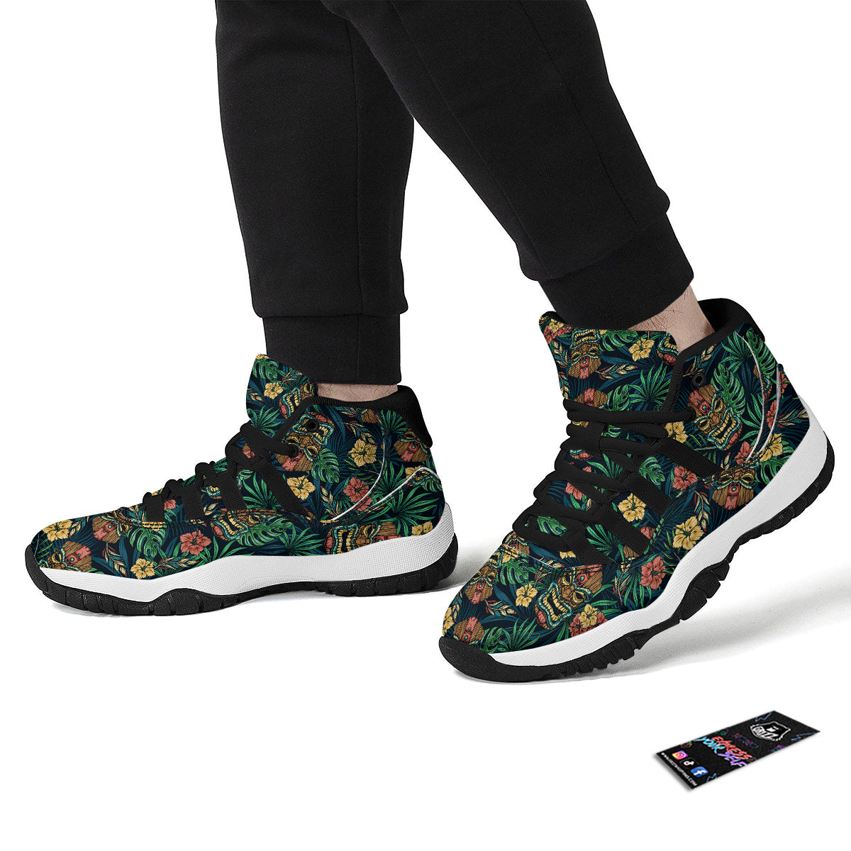 Tiki Tropical Print Pattern Black Bball Shoes-grizzshop