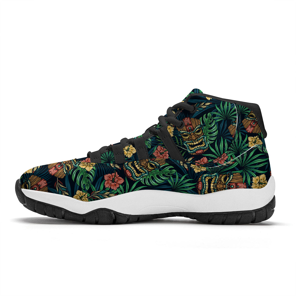 Tiki Tropical Print Pattern Black Bball Shoes-grizzshop