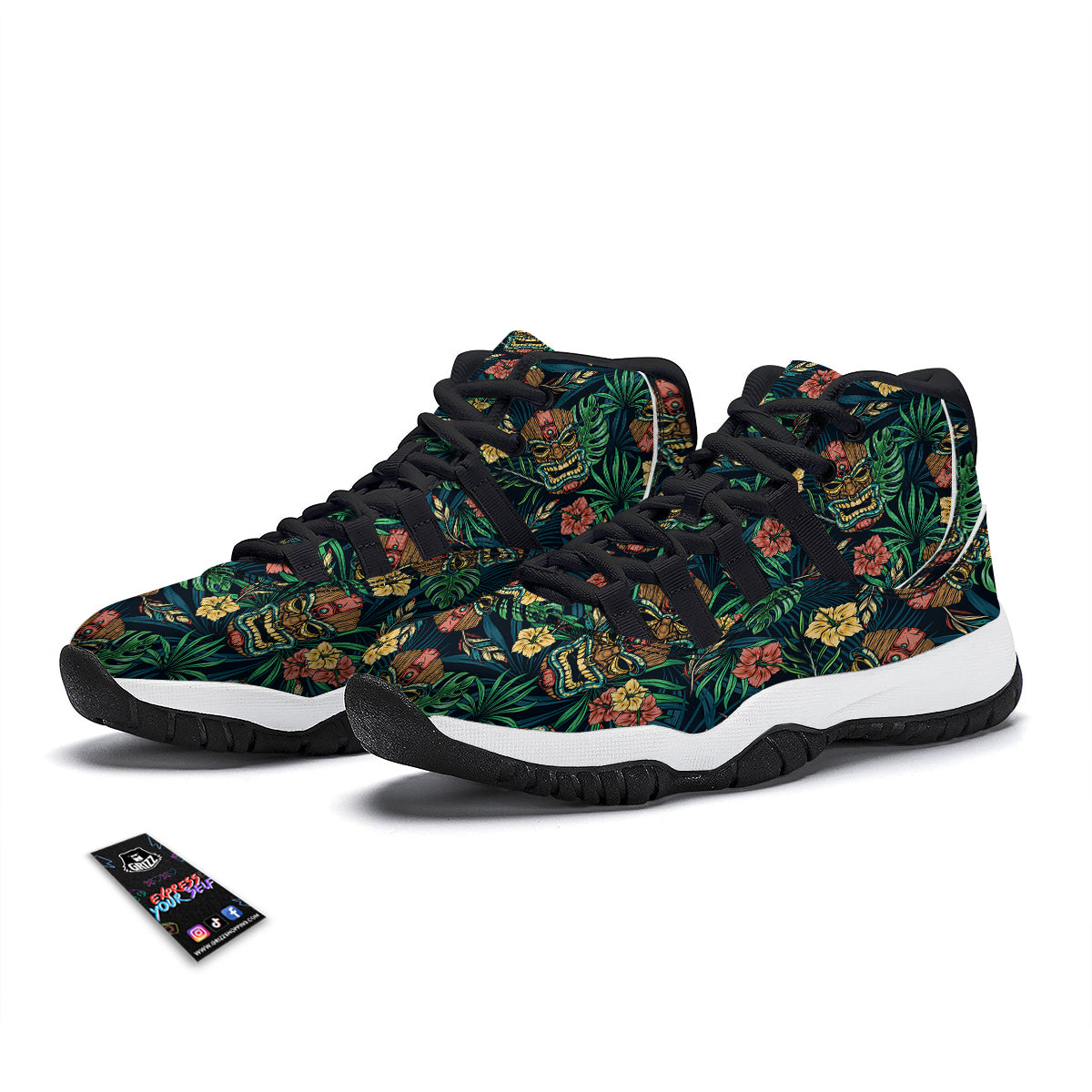 Tiki Tropical Print Pattern Black Bball Shoes-grizzshop