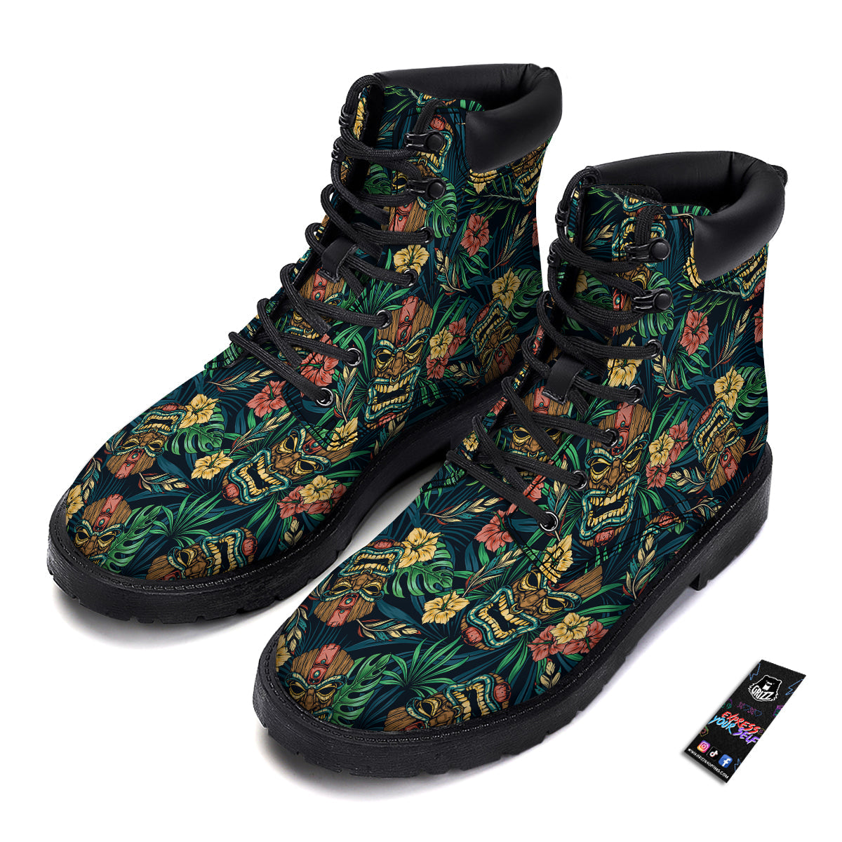 Tiki Tropical Print Pattern Boots-grizzshop