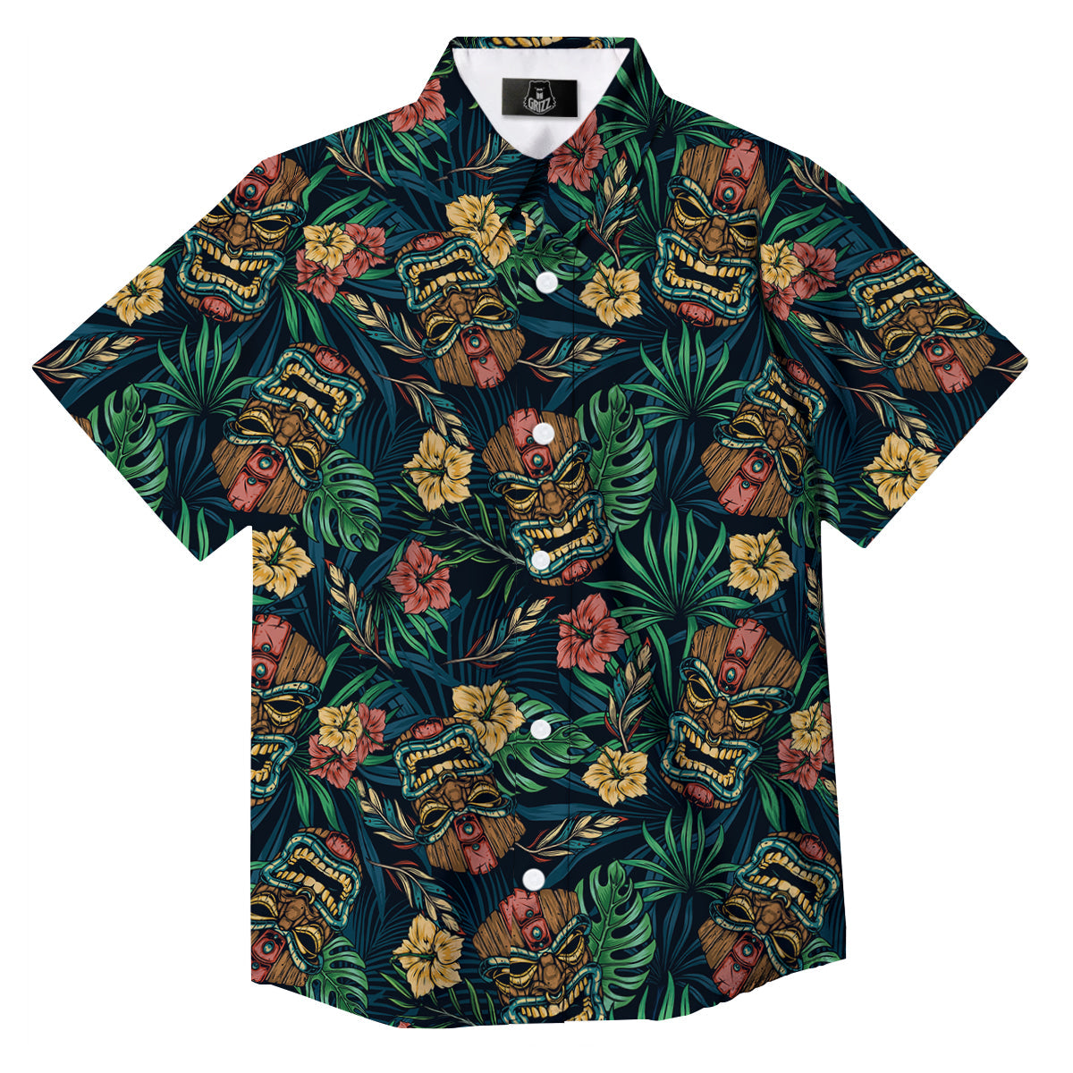 Tiki Tropical Print Pattern Button Up Shirt-grizzshop