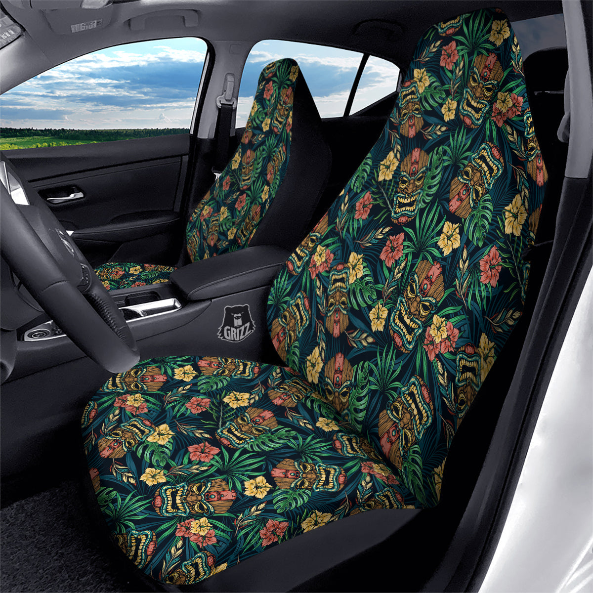 Tiki Tropical Print Pattern Car Seat Covers-grizzshop