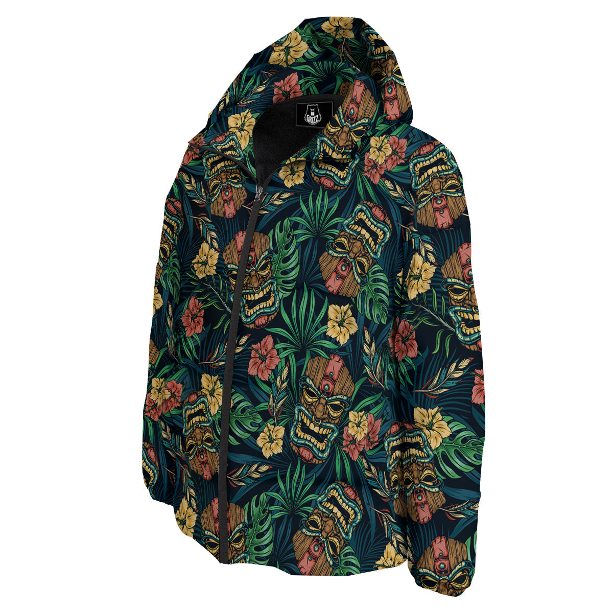Tiki Tropical Print Pattern Down Jacket-grizzshop