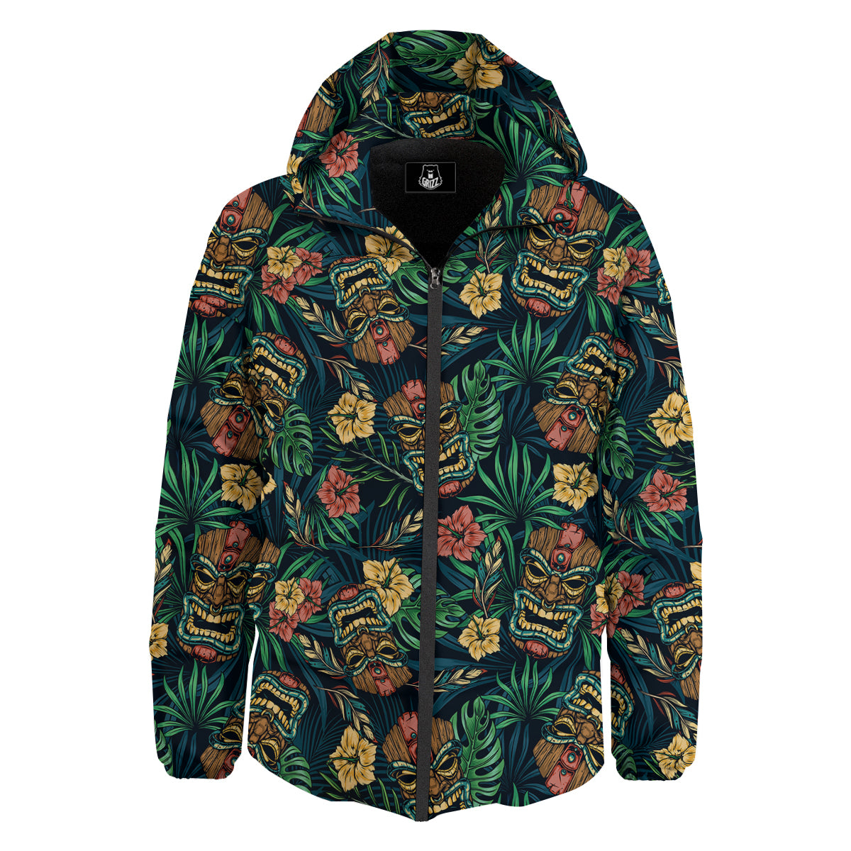 Tiki Tropical Print Pattern Down Jacket-grizzshop