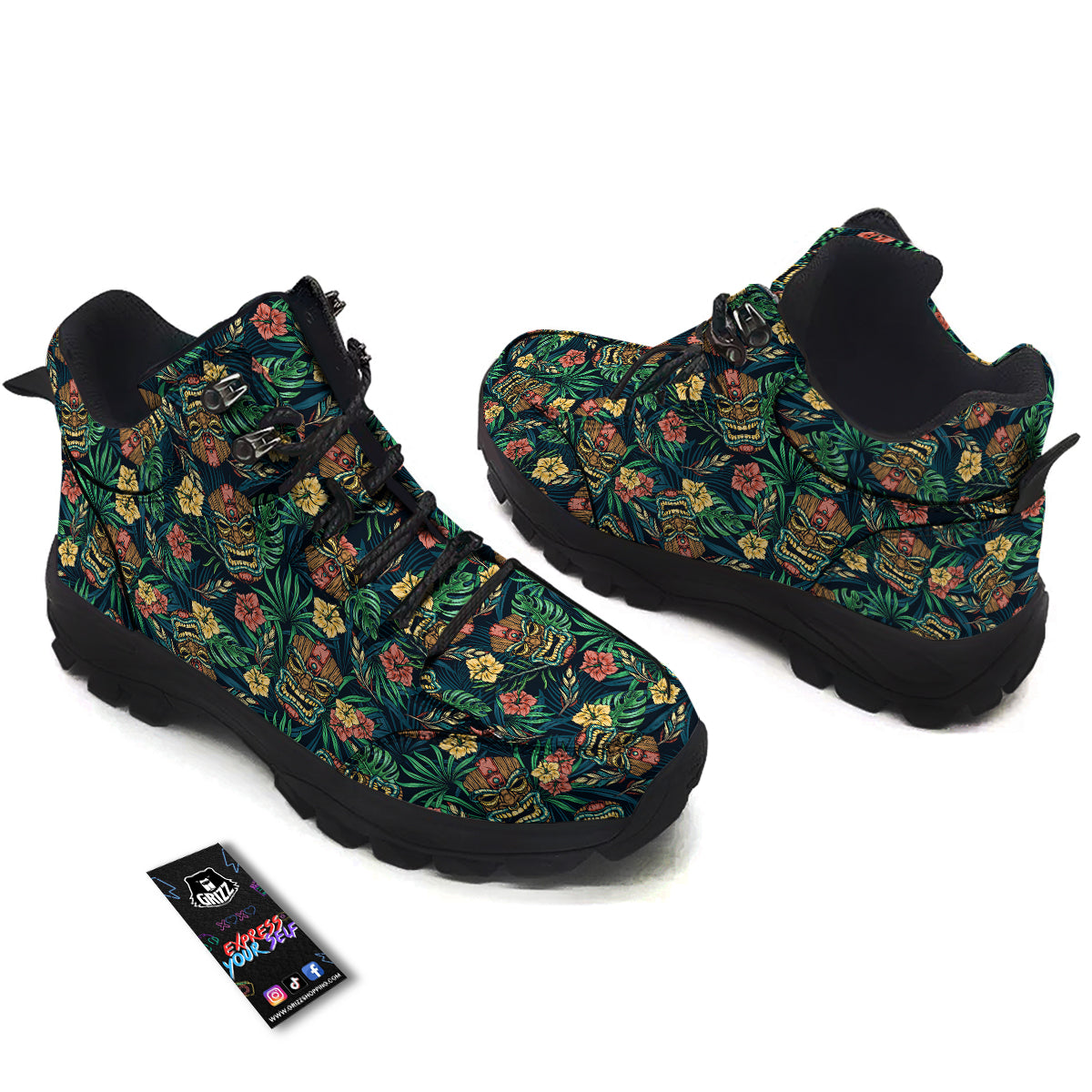 Tiki Tropical Print Pattern Hiking Shoes-grizzshop
