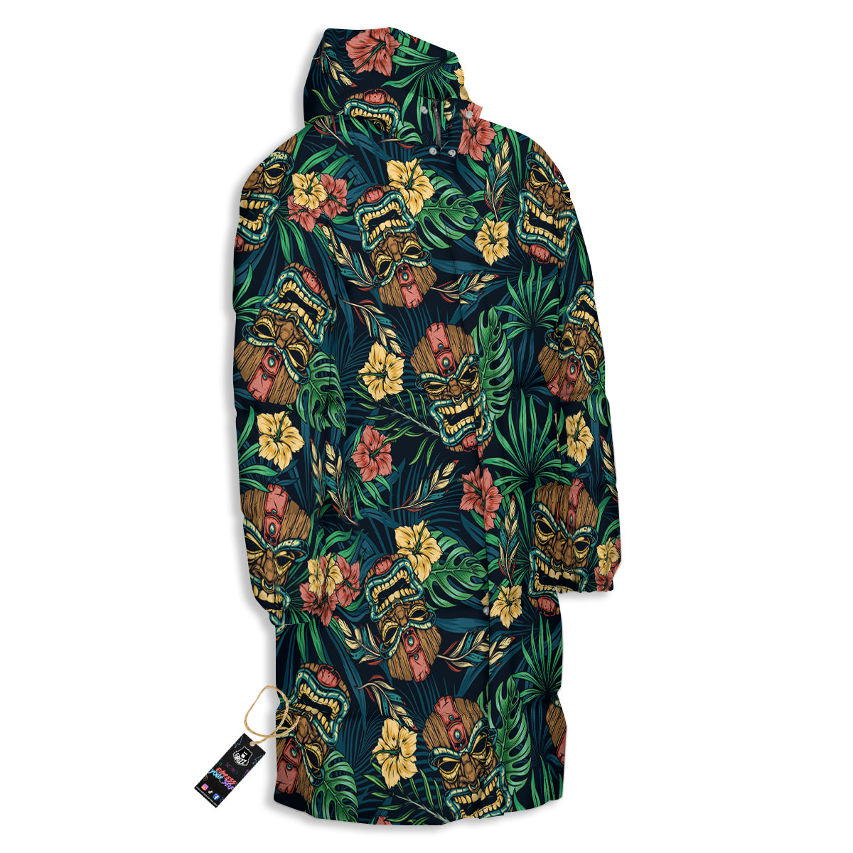 Tiki Tropical Print Pattern Long Down Jacket-grizzshop