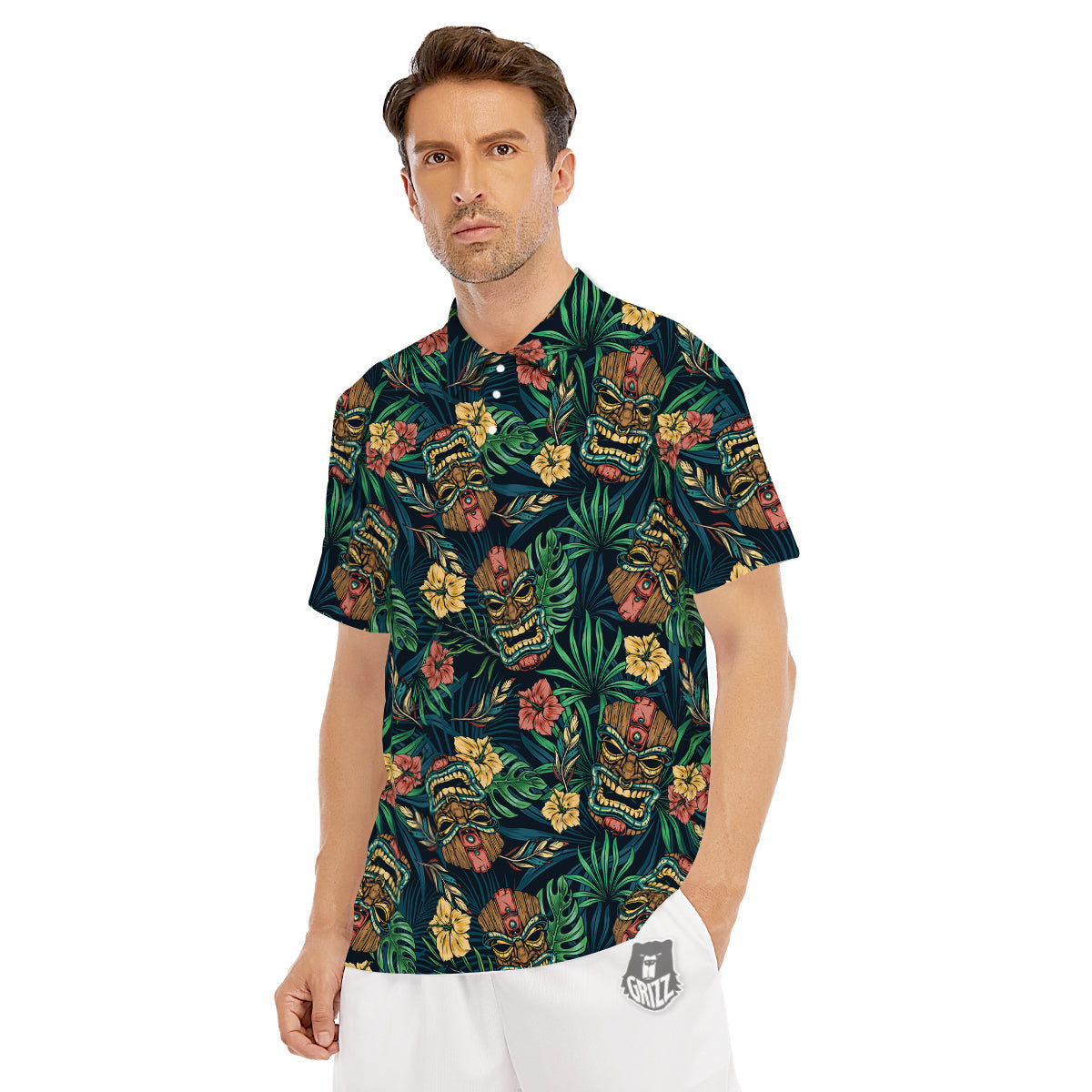 Tiki Tropical Print Pattern Men's Golf Shirts-grizzshop