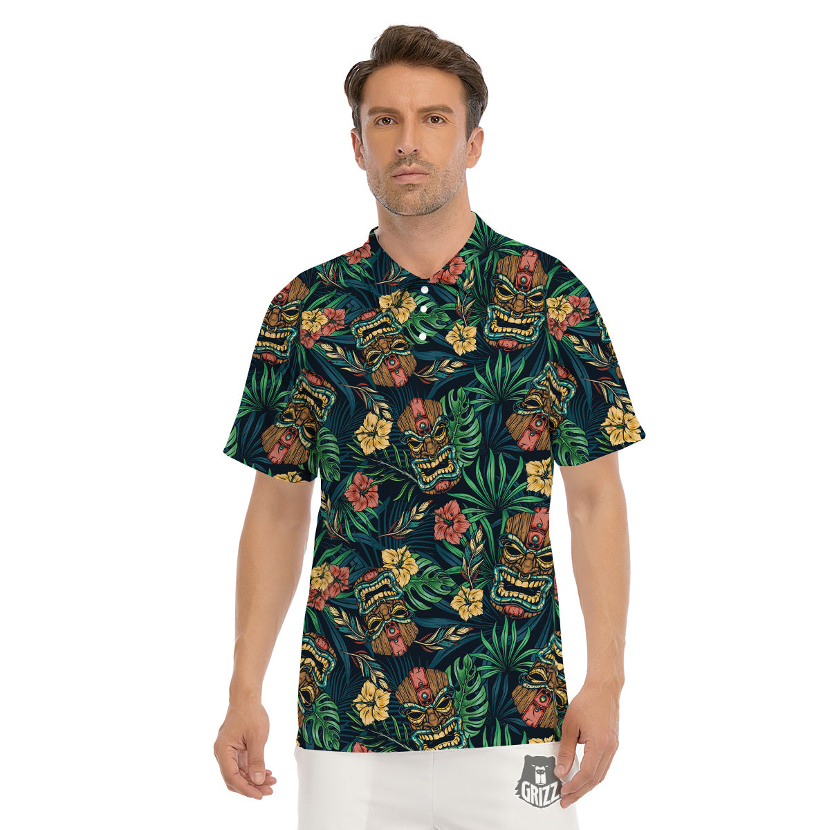 Tiki Tropical Print Pattern Men's Golf Shirts-grizzshop