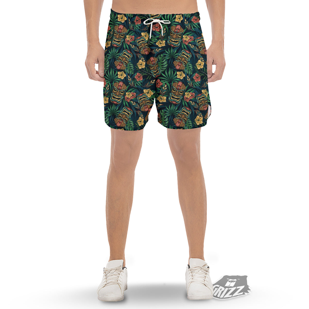 Tiki Tropical Print Pattern Men's Gym Shorts-grizzshop