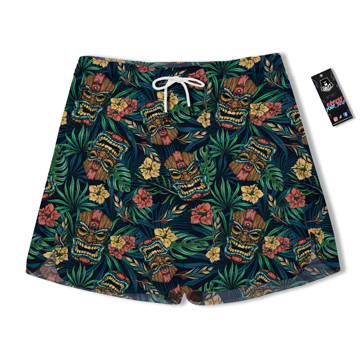 Tiki Tropical Print Pattern Men's Running Shorts-grizzshop