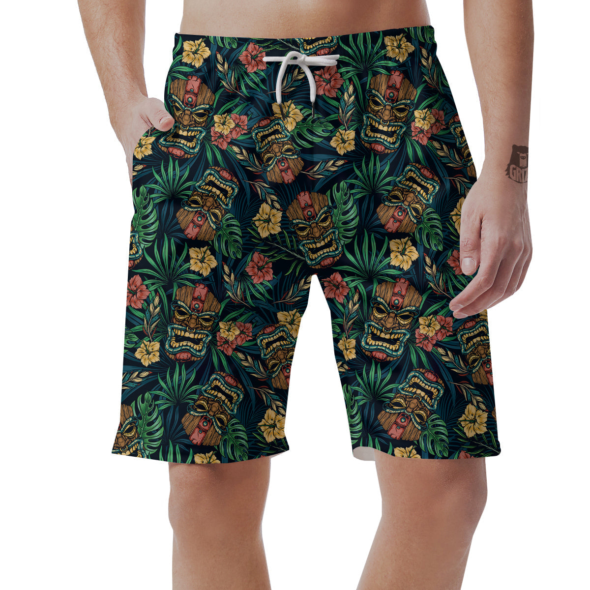 Tiki Tropical Print Pattern Men's Shorts-grizzshop