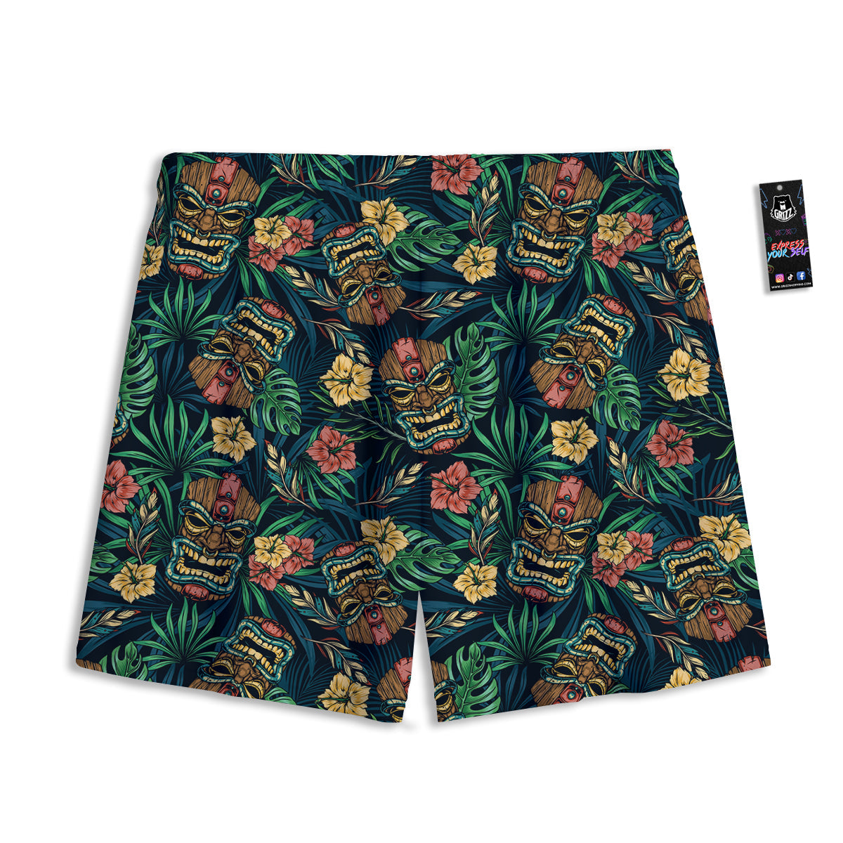 Tiki Tropical Print Pattern Mesh Shorts