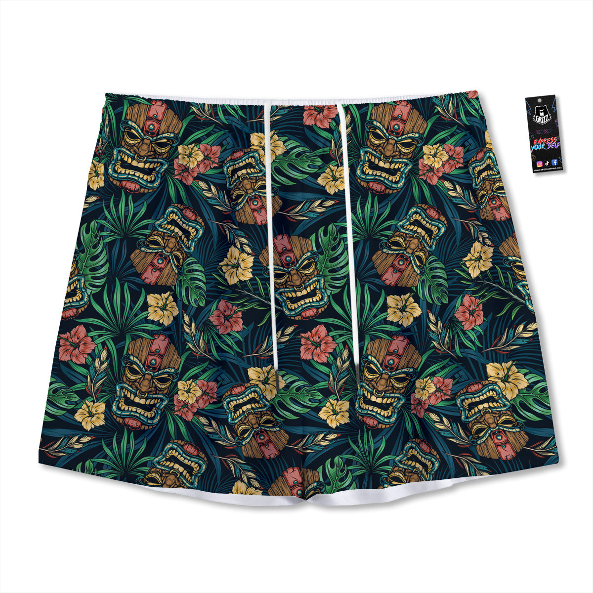 Tiki Tropical Print Pattern Mesh Shorts