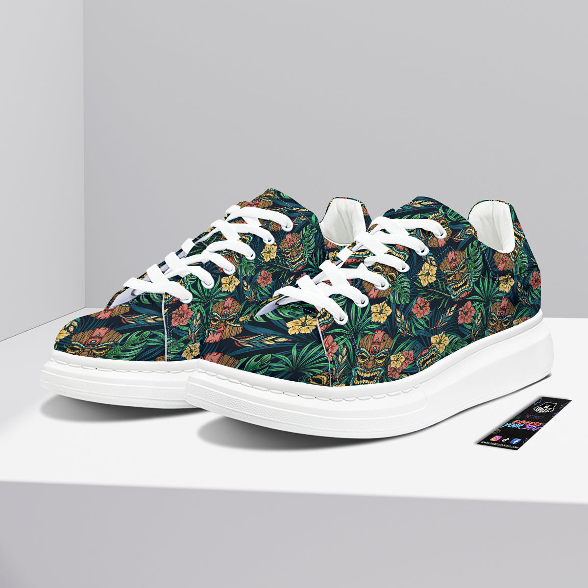 Tiki Tropical Print Pattern Platform Shoes-grizzshop
