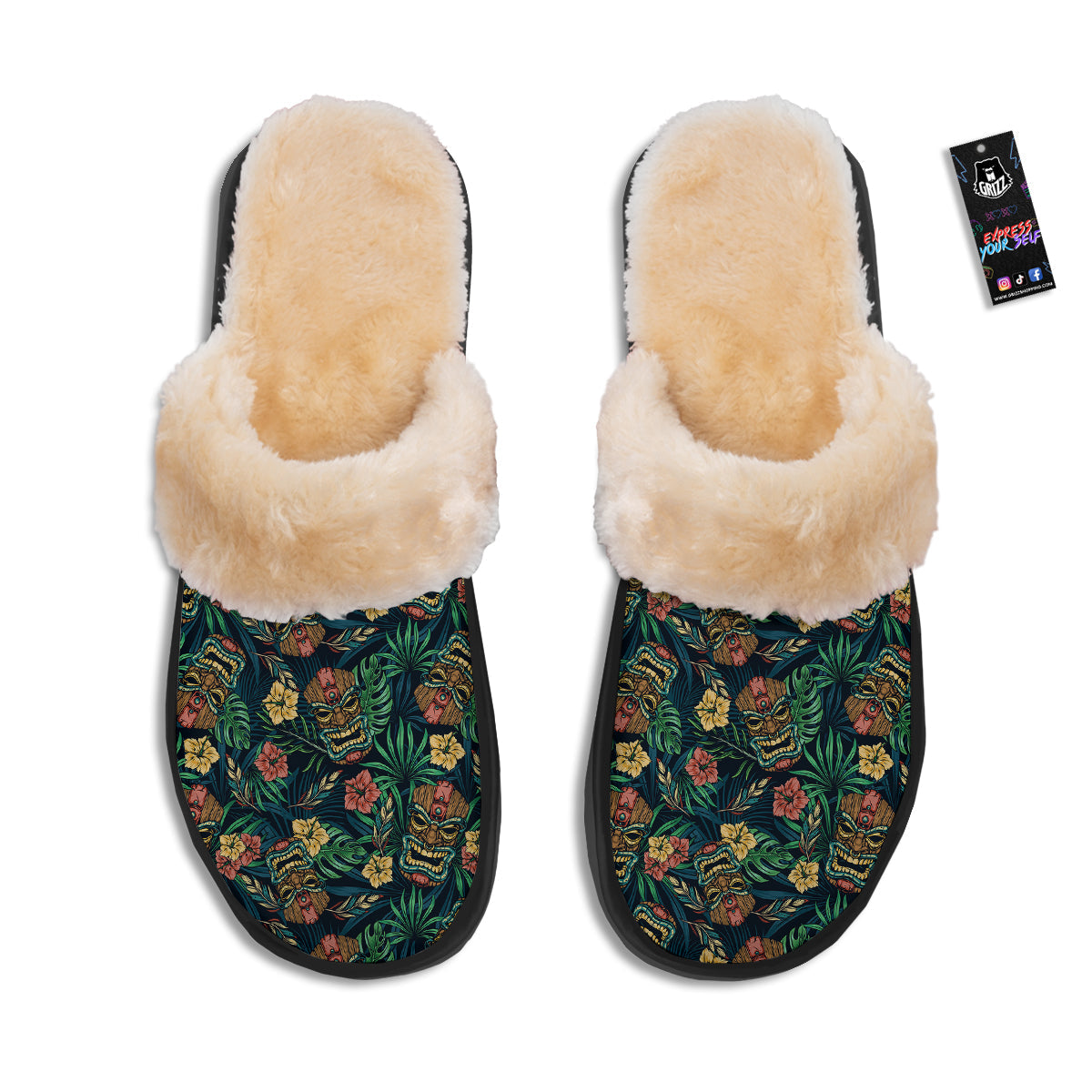 Tiki Tropical Print Pattern Slippers-grizzshop