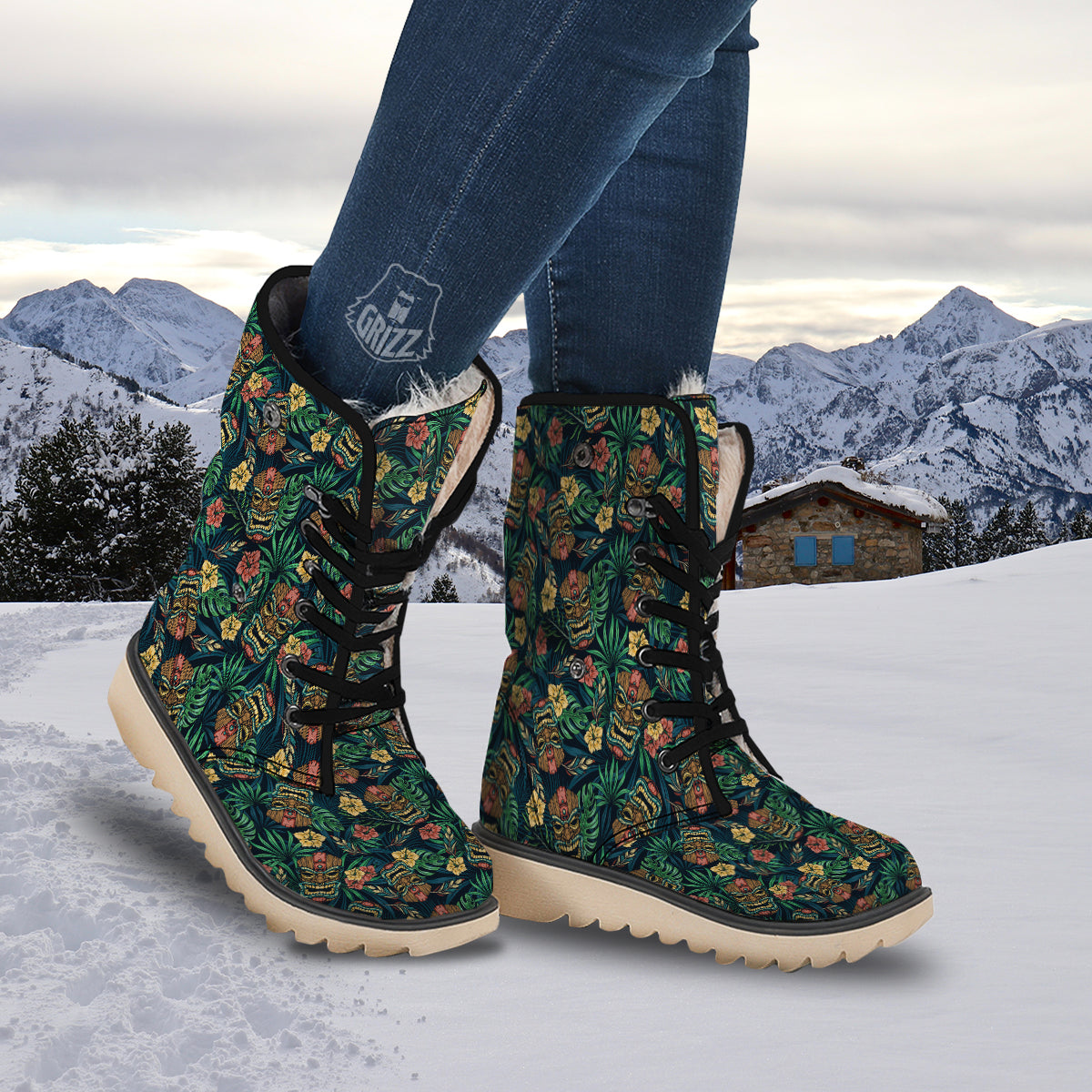 Tiki Tropical Print Pattern Snow Boots-grizzshop