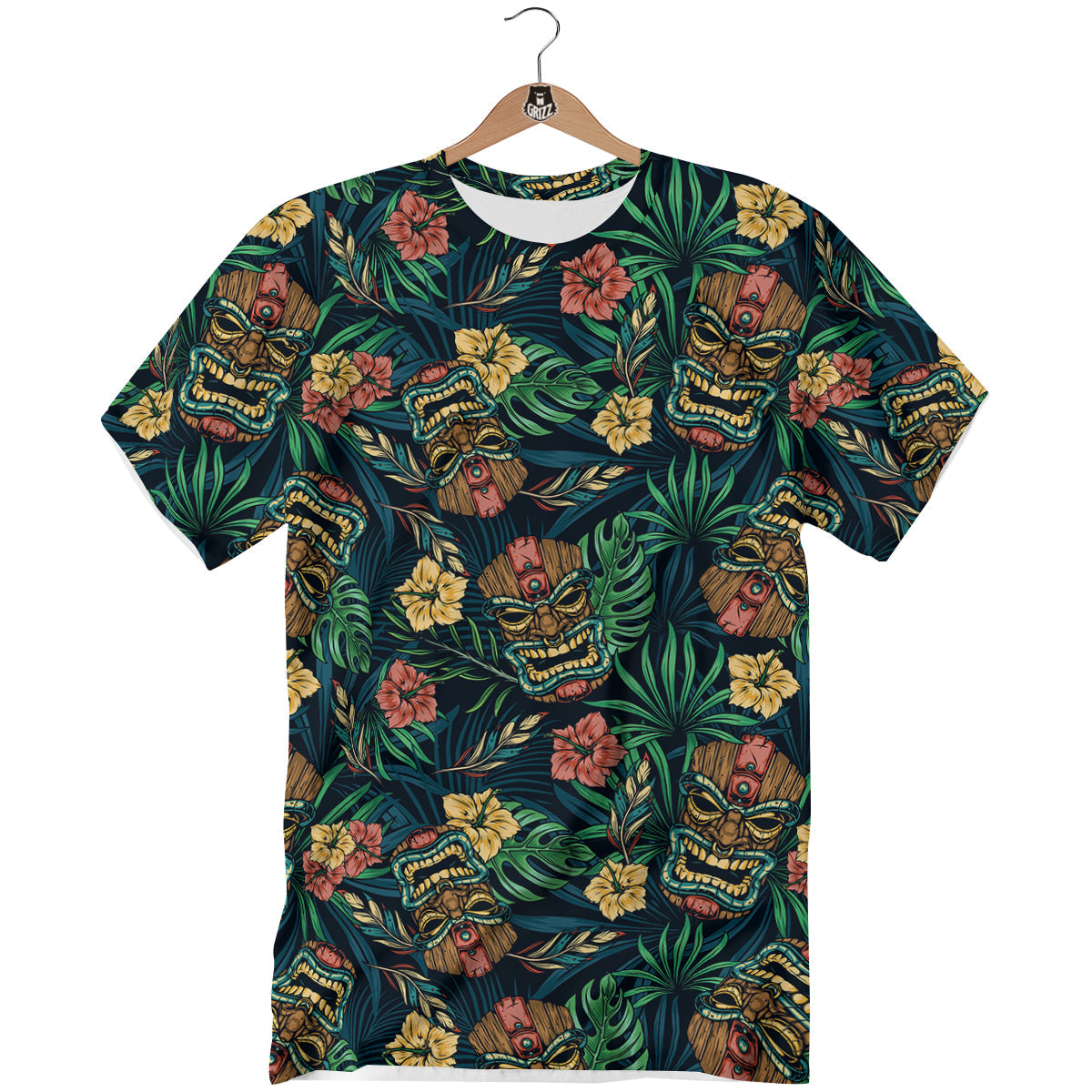 Tiki Tropical Print Pattern T-Shirt-grizzshop