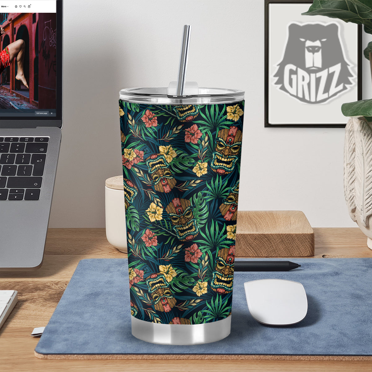 Tiki Tropical Print Pattern Tumbler-grizzshop