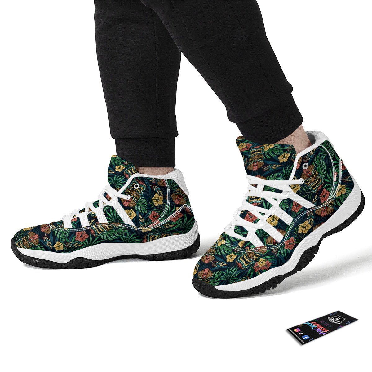 Tiki Tropical Print Pattern White Bball Shoes-grizzshop