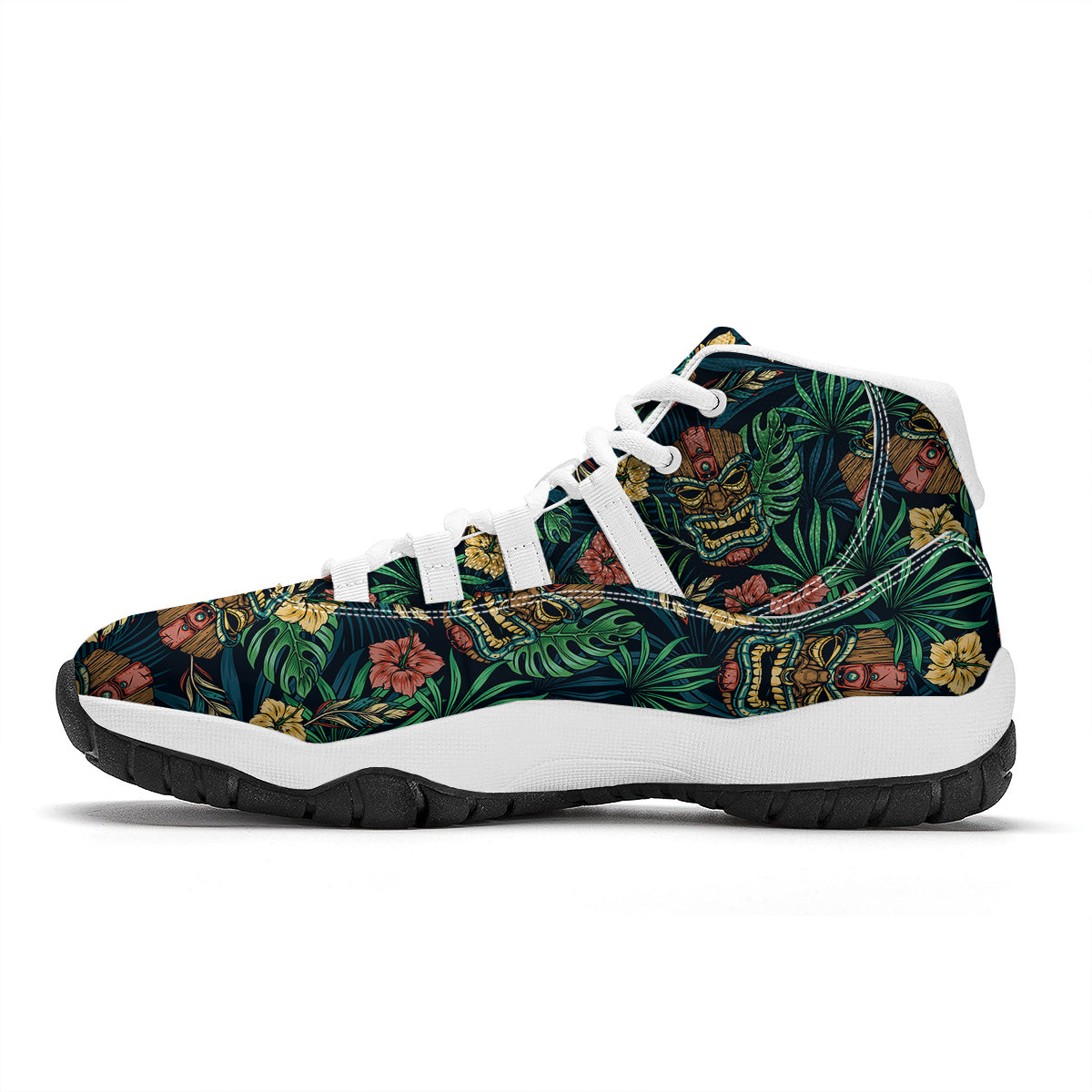 Tiki Tropical Print Pattern White Bball Shoes-grizzshop