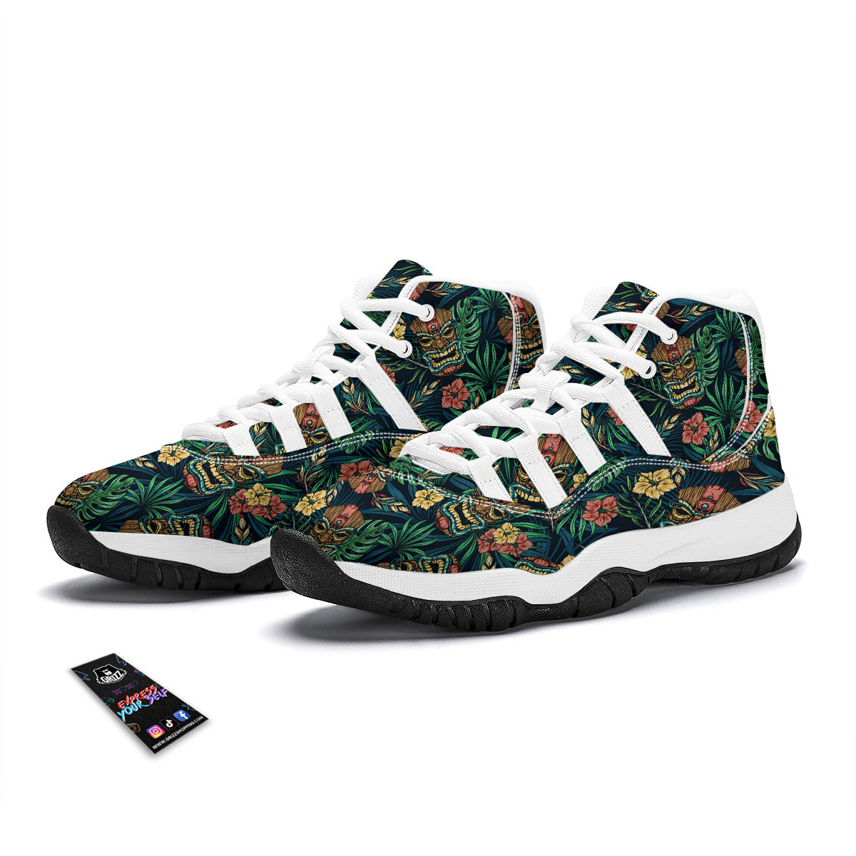 Tiki Tropical Print Pattern White Bball Shoes-grizzshop