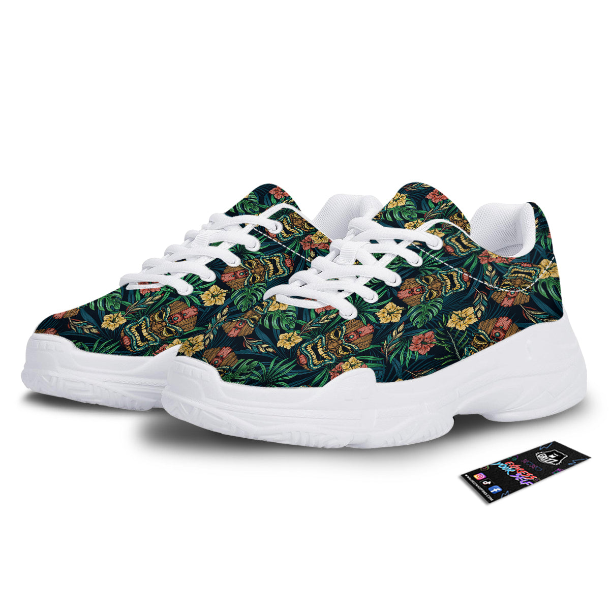 Tiki Tropical Print Pattern White Chunky Shoes-grizzshop