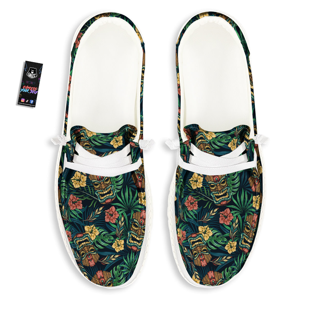 Tiki Tropical Print Pattern White Loafers-grizzshop