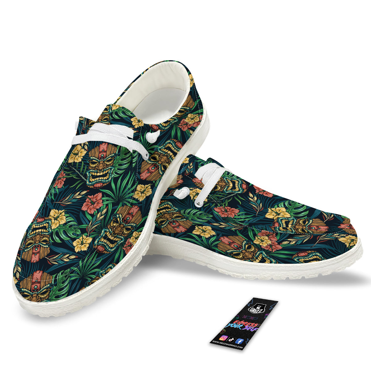 Tiki Tropical Print Pattern White Loafers-grizzshop