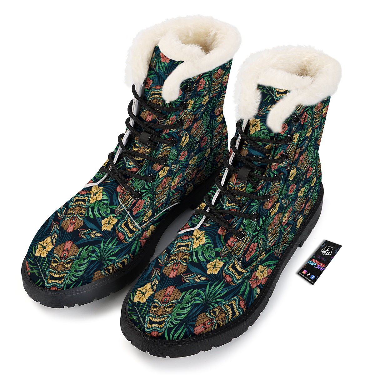 Tiki Tropical Print Pattern Winter Boots-grizzshop