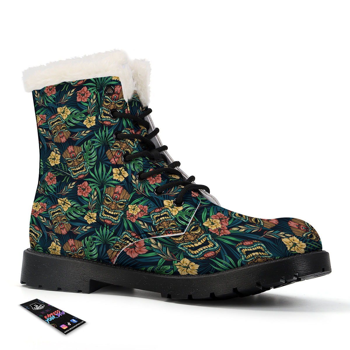 Tiki Tropical Print Pattern Winter Boots-grizzshop