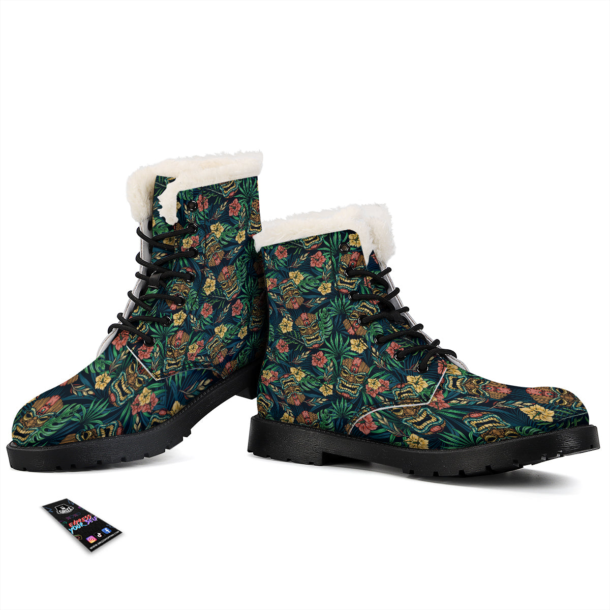 Tiki Tropical Print Pattern Winter Boots-grizzshop