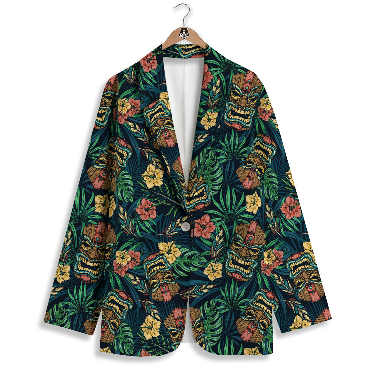 Tiki Tropical Print Pattern Women's Blazer-grizzshop